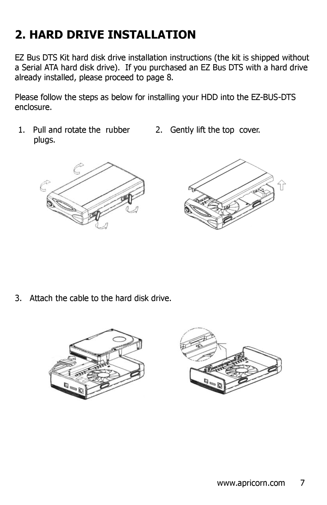 Apricorn EZ Bus DTS manual Hard Drive Installation 