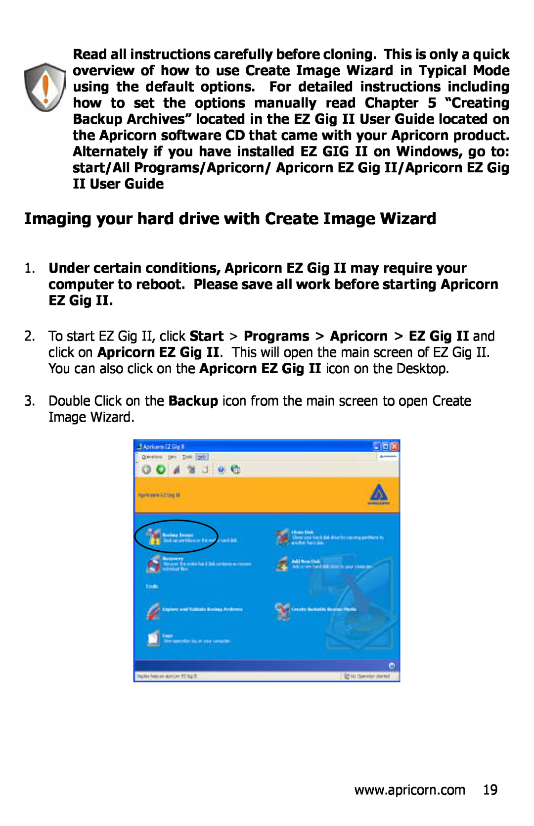 Apricorn EZ Bus DTS manual Imaging your hard drive with Create Image Wizard 