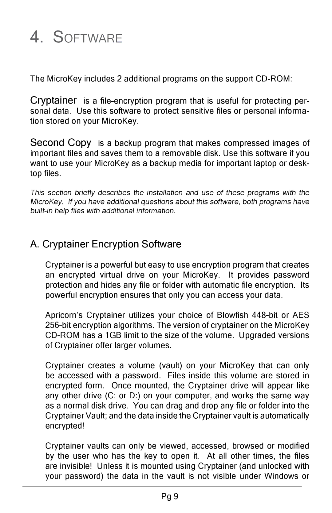 Apricorn USB Storage Device user manual Cryptainer Encryption Software 