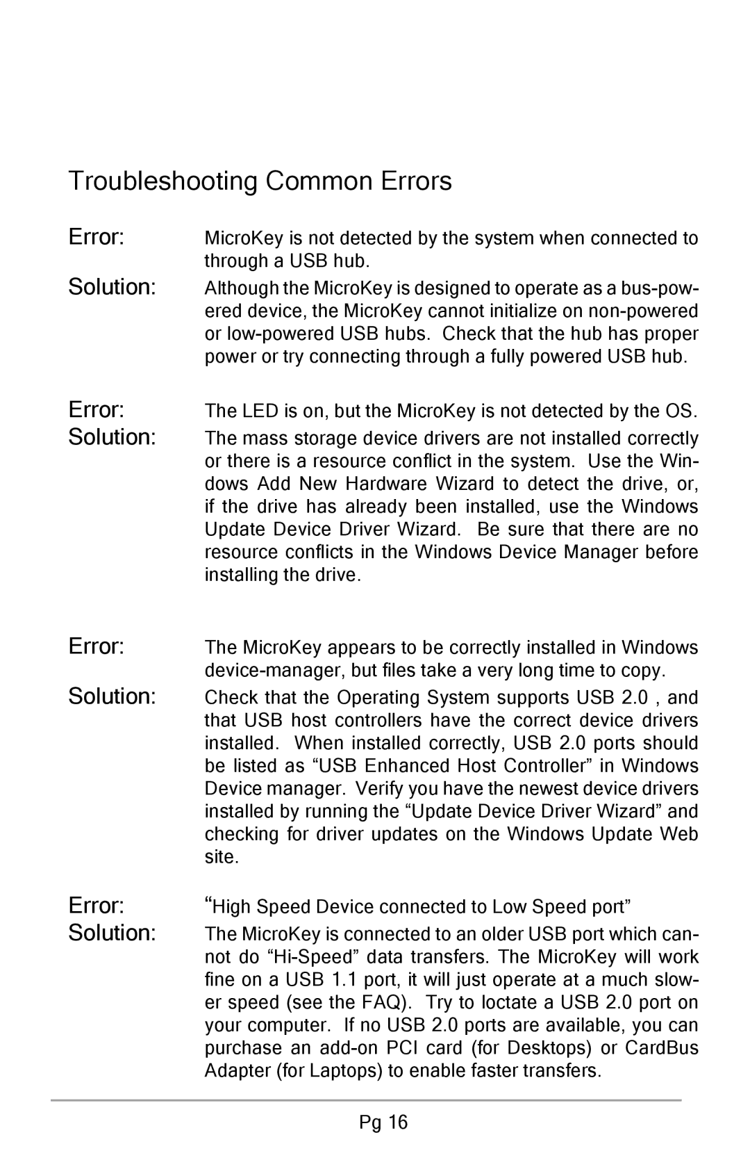 Apricorn USB Storage Device user manual Error, Solution 