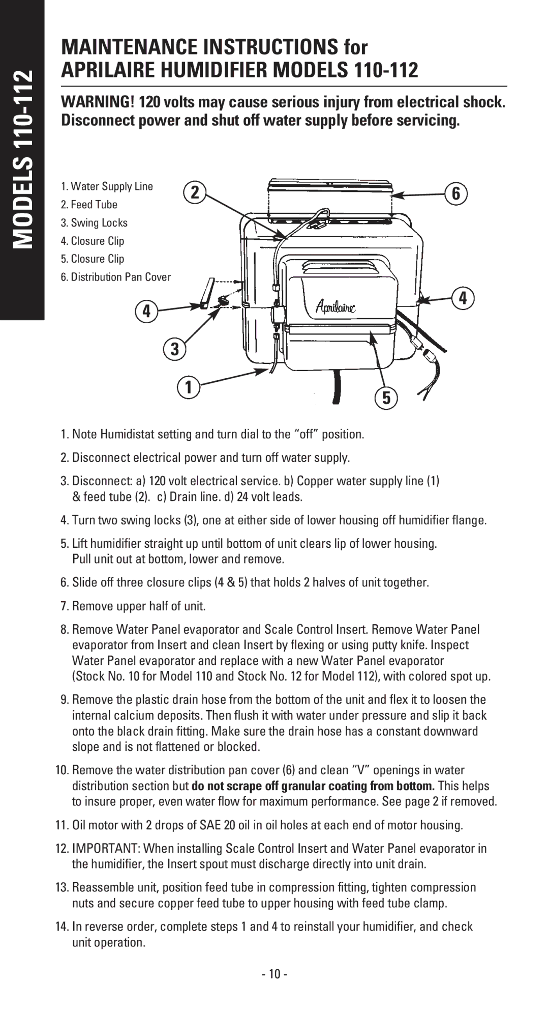 Aprilaire 110 owner manual Models 