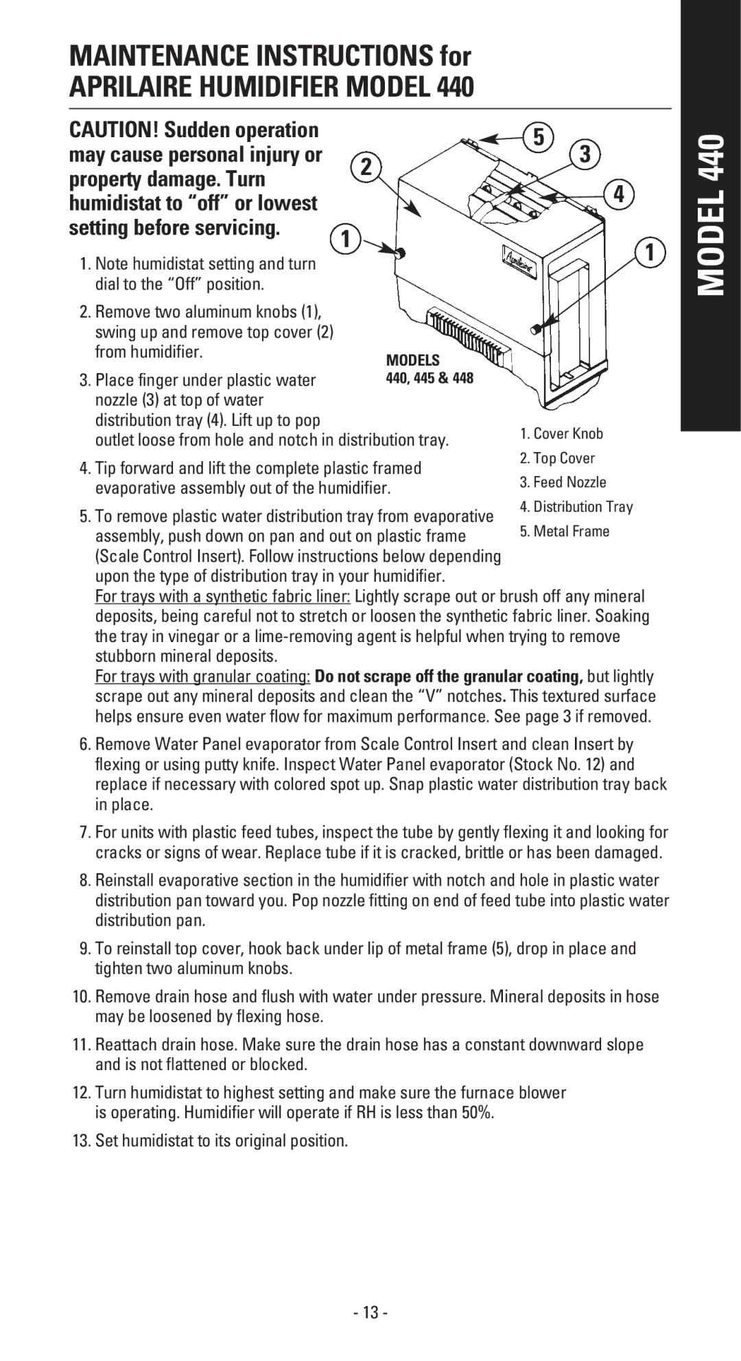 Aprilaire 110 owner manual Property damage. Turn, Setting before servicing 