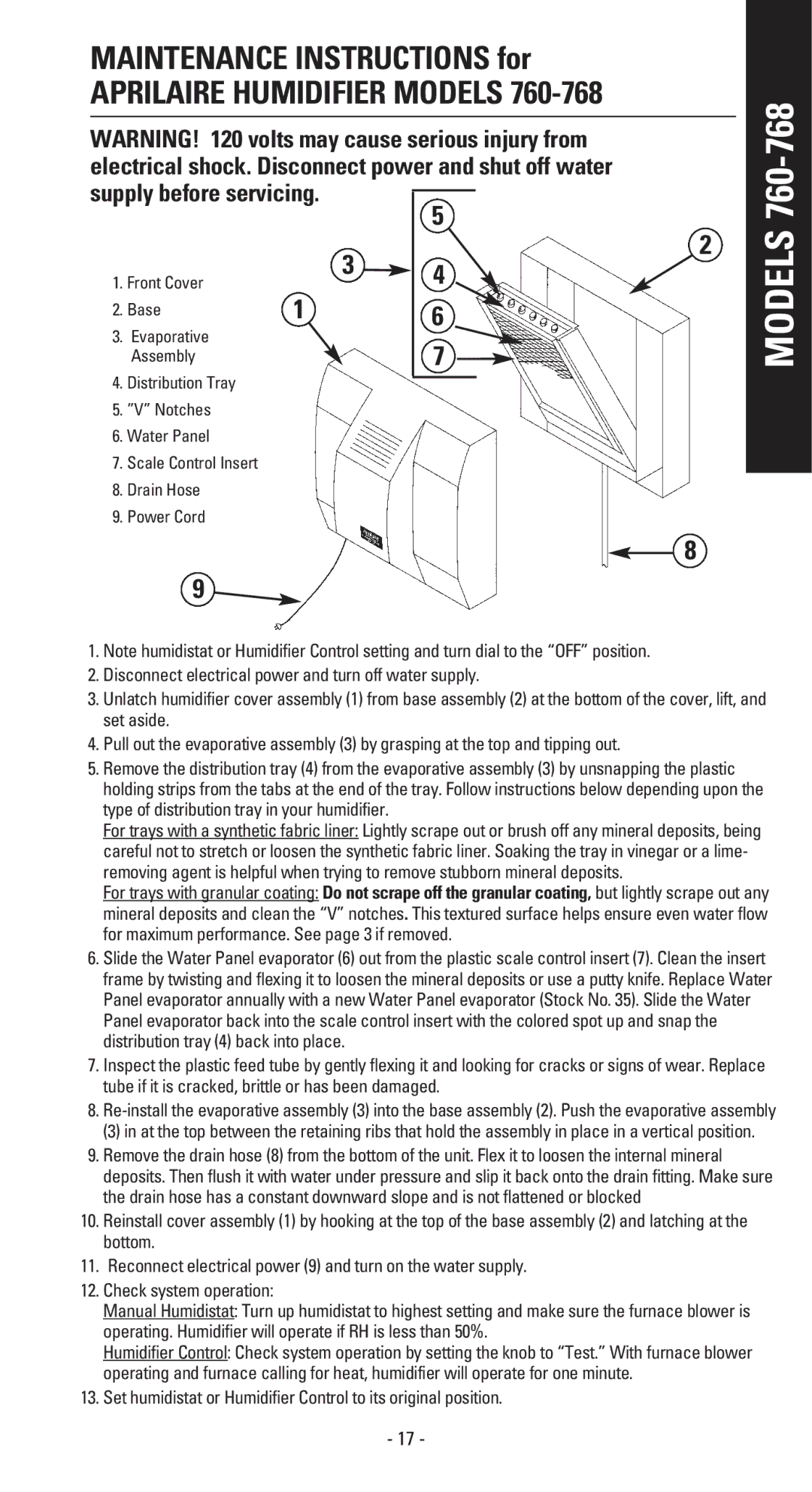 Aprilaire 110 owner manual Front Cover Base Evaporative Assembly 