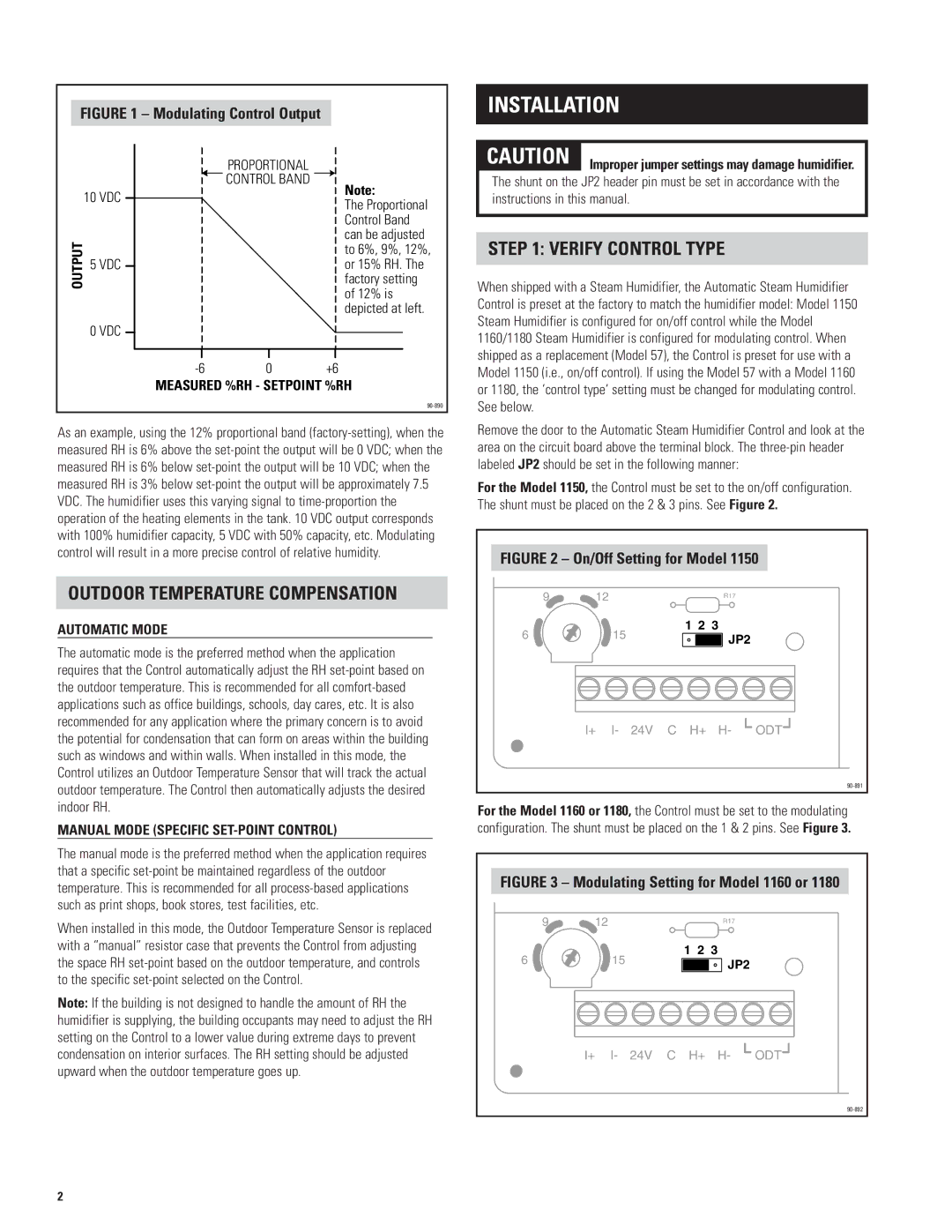 Aprilaire 1180, 1150, 1160 installation instructions Installation, Outdoor Temperature Compensation, Verify Control Type 