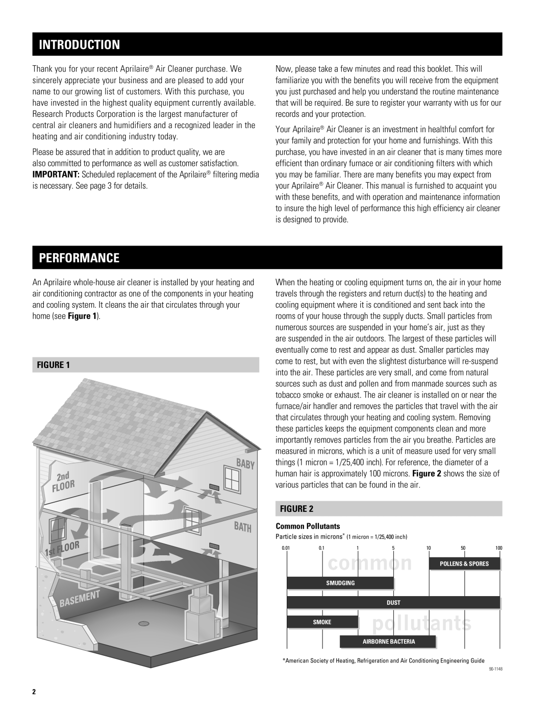 Aprilaire 1410, 1210, 1310 owner manual Introduction, Performance, Common Pollutants 