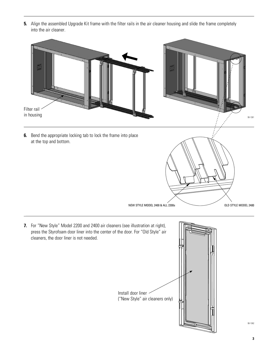 Aprilaire 1213, 1413 installation instructions Install door liner New Style air cleaners only 