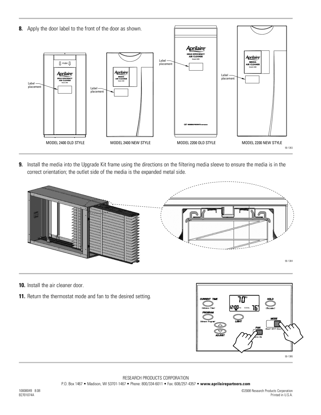 Aprilaire 1413, 1213 installation instructions Apply the door label to the front of the door as shown 