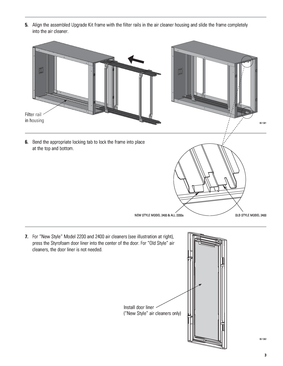 Aprilaire 1213, 1413 installation instructions Install door liner “New Style” air cleaners only 