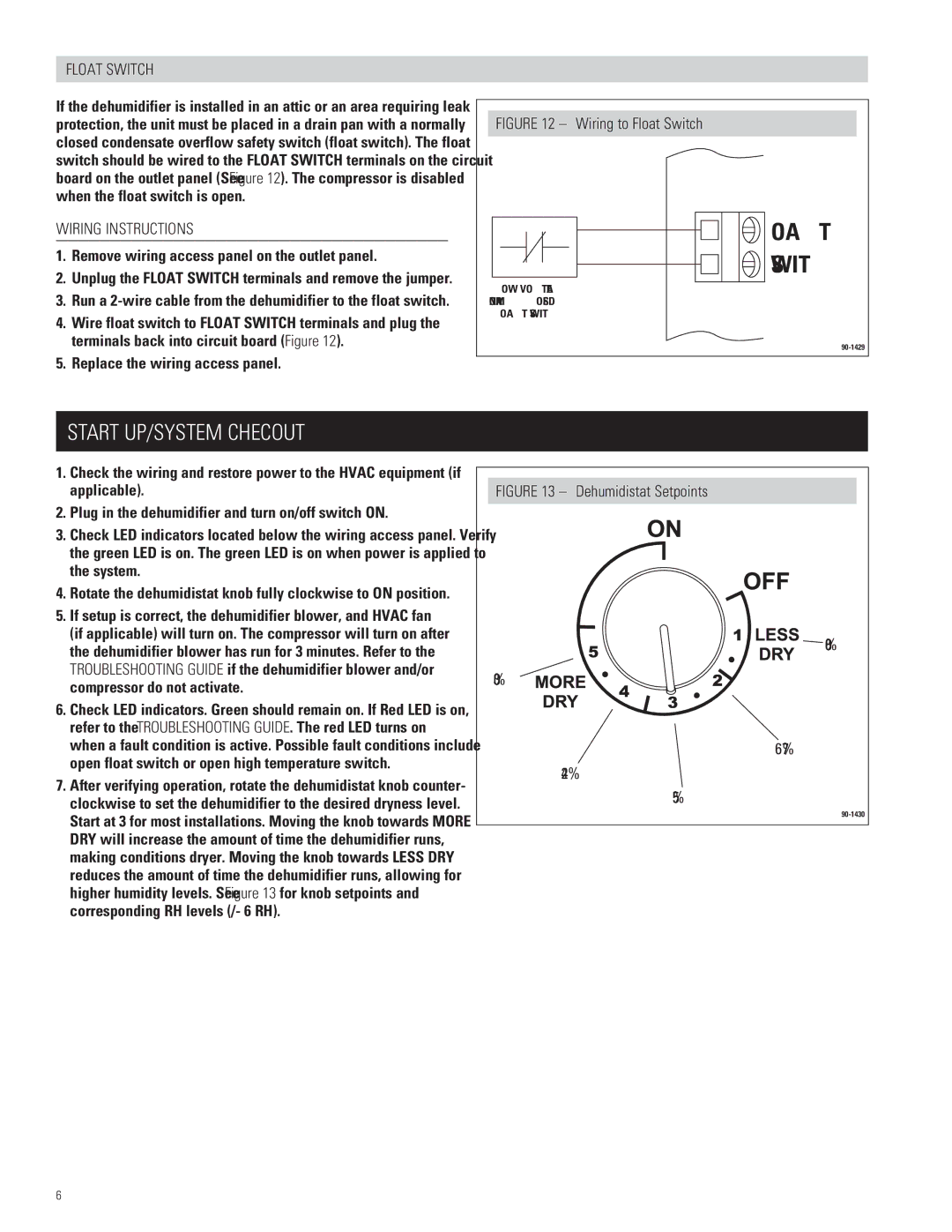 Aprilaire 1730A specifications Start UP/SYSTEM Checkout, Float Switch, Wiring Instructions, Replace the wiring access panel 