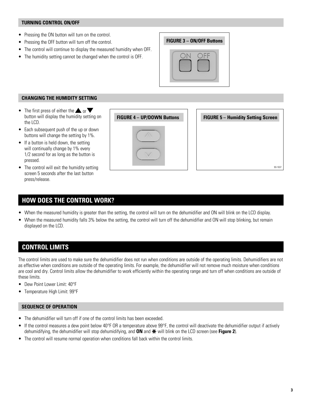 Aprilaire 1730A owner manual Turning Control ON/OFF, Changing the Humidity Setting, Sequence of Operation 