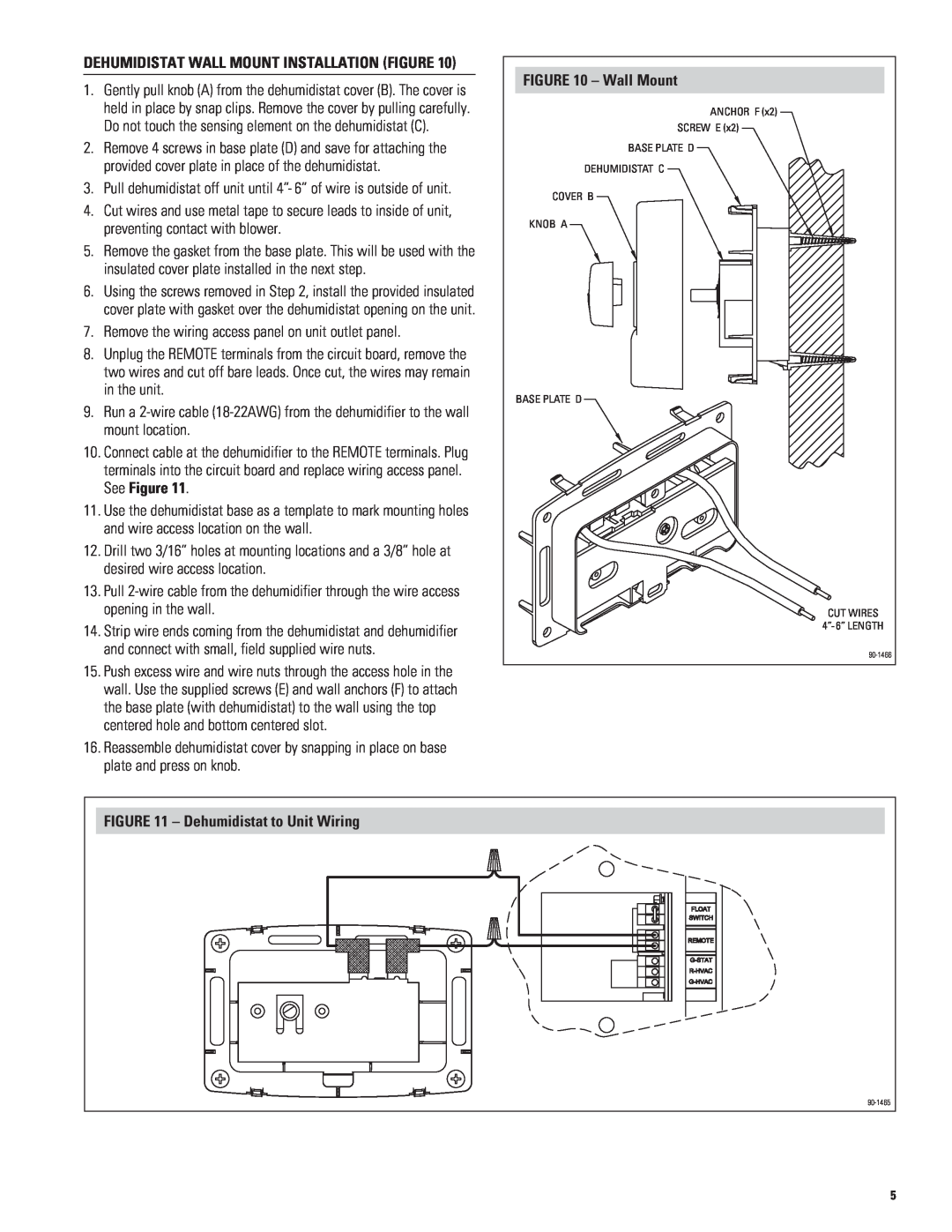 Aprilaire 1730A specifications DEHUMIDISTAT Wall Mount Installation Figure, Dehumidistat to Unit Wiring 