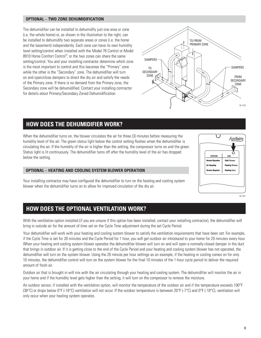 Aprilaire 1750A-1770A owner manual How Does the Dehumidifier Work?, How Does the Optional Ventilation Work? 