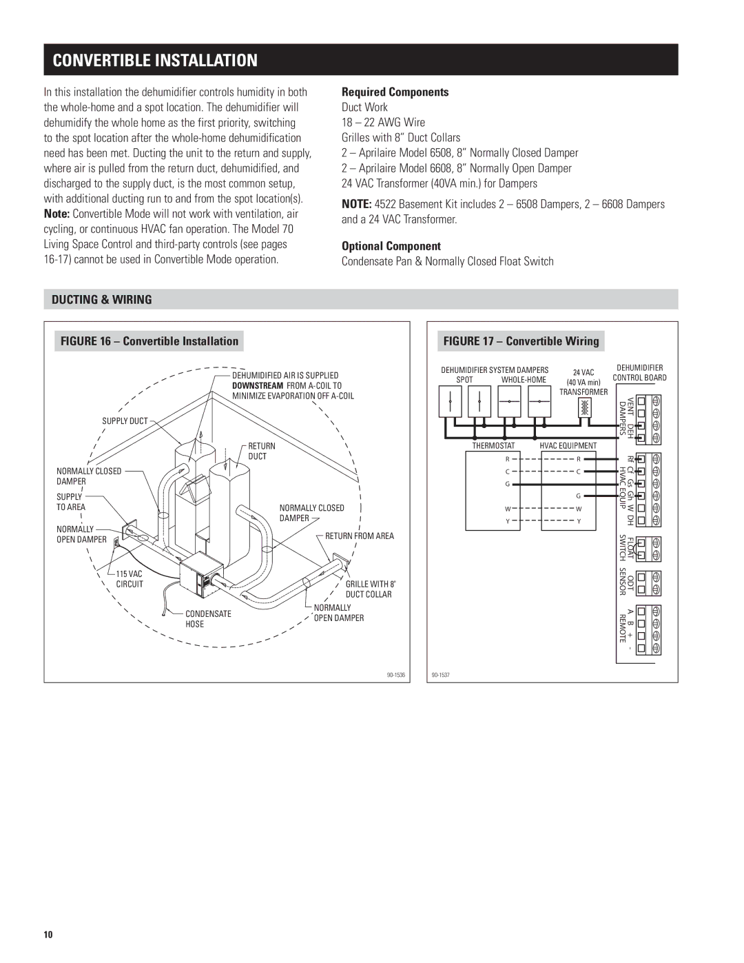 Aprilaire 1770A, 1750A Convertible installation, Optional Component, Condensate Pan & Normally Closed Float Switch 