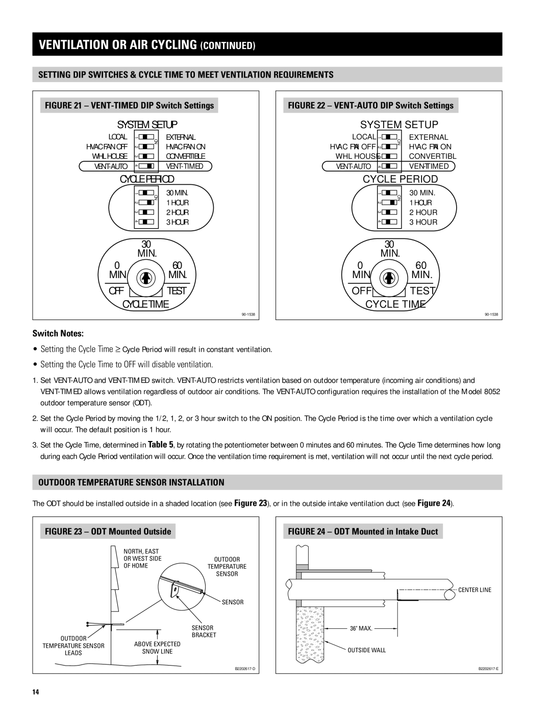 Aprilaire 1770A, 1750A installation instructions Switch Notes, Outdoor Temperature Sensor Installation 