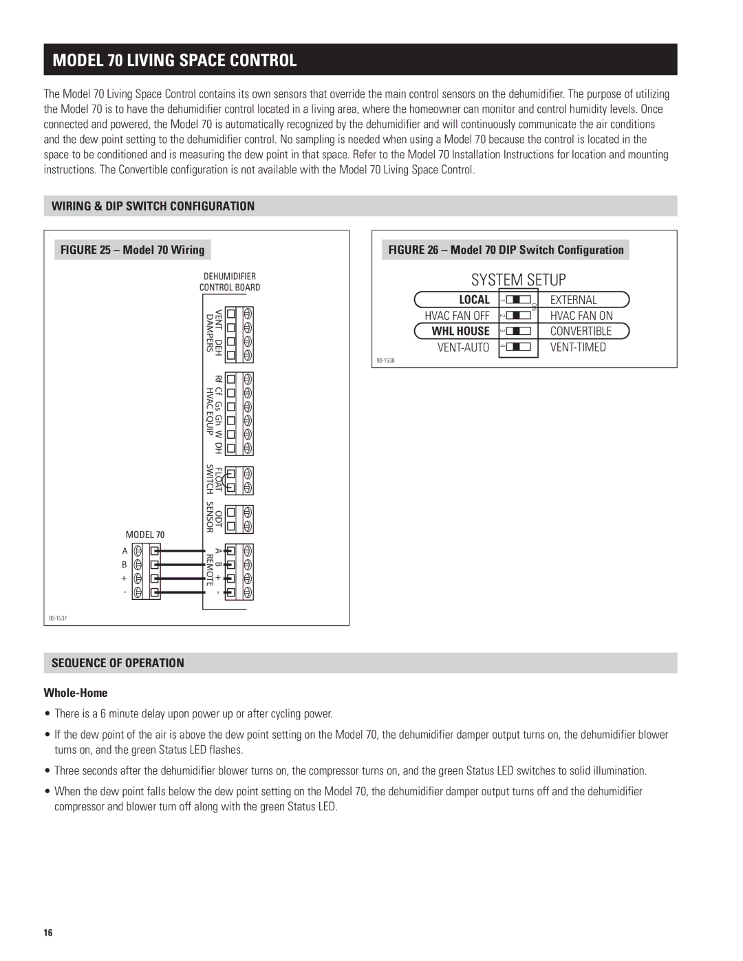 Aprilaire 1770A, 1750A Model 70 living space control, Wiring & DIP Switch Configuration, Local, Whole-Home 