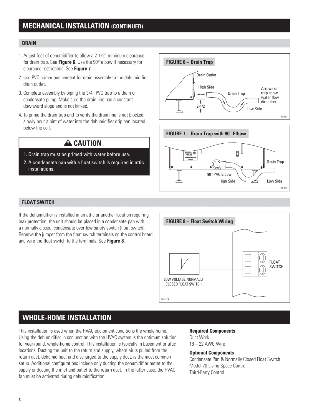 Aprilaire 1770A, 1750A installation instructions Mechanical Installation, Whole-Home installation, Drain 