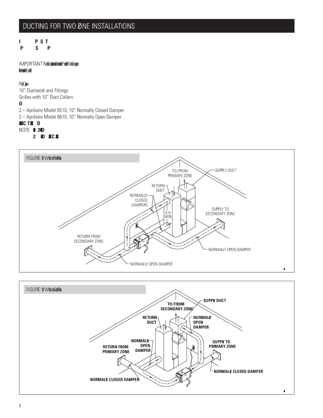 Aprilaire 1850w, 1830 installation instructions Ducting for TWO Zone Installations, Whole-Home Primary Zone Installation 