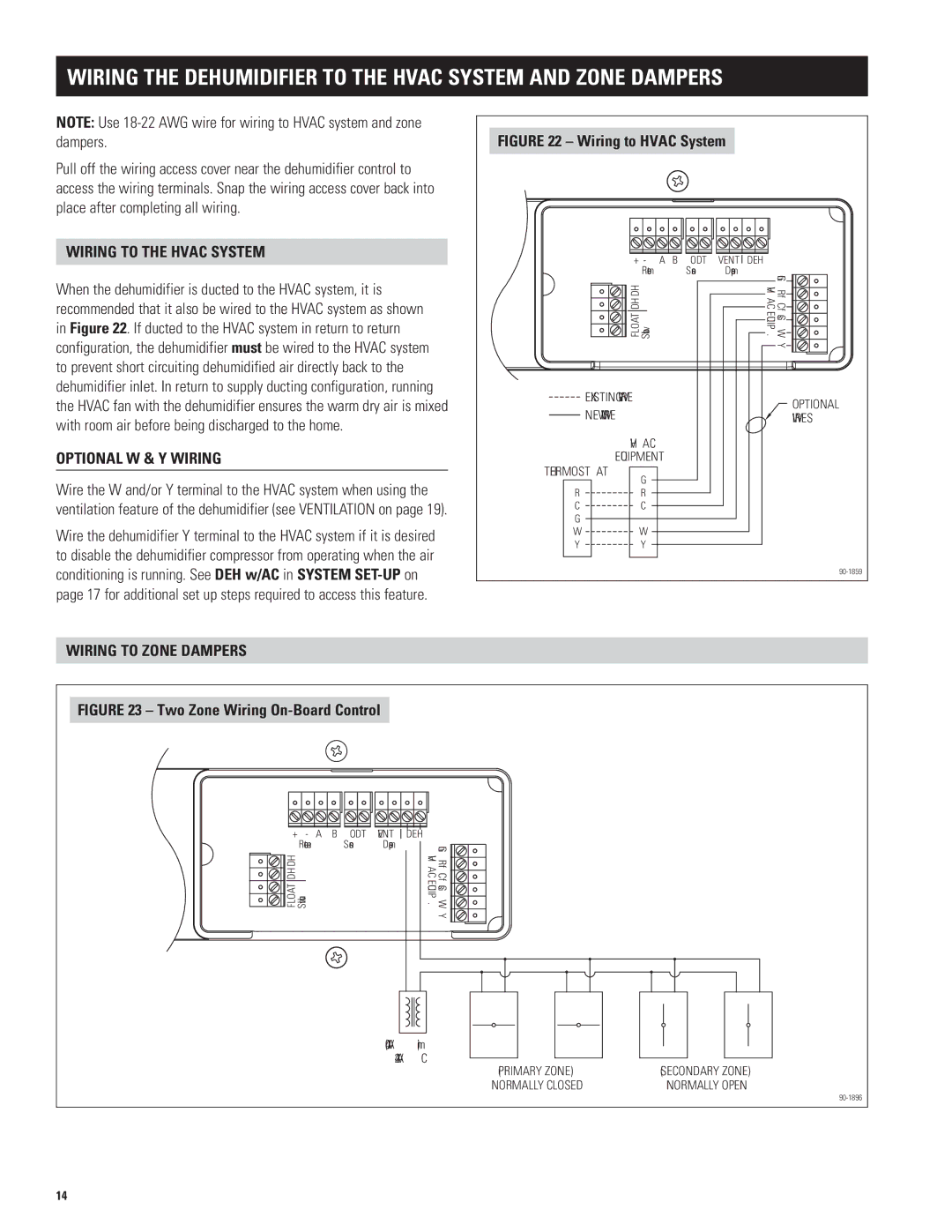 Aprilaire 1830, 1850w Wiring the Dehumidifier to the Hvac System and Zone Dampers, Wiring to the Hvac System 