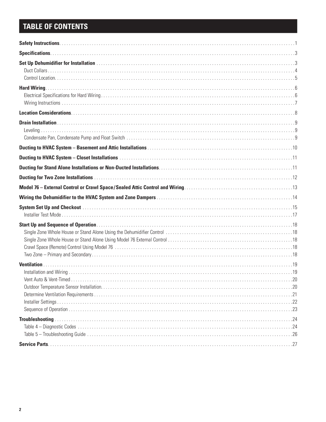 Aprilaire 1830, 1850w installation instructions Table of Contents 