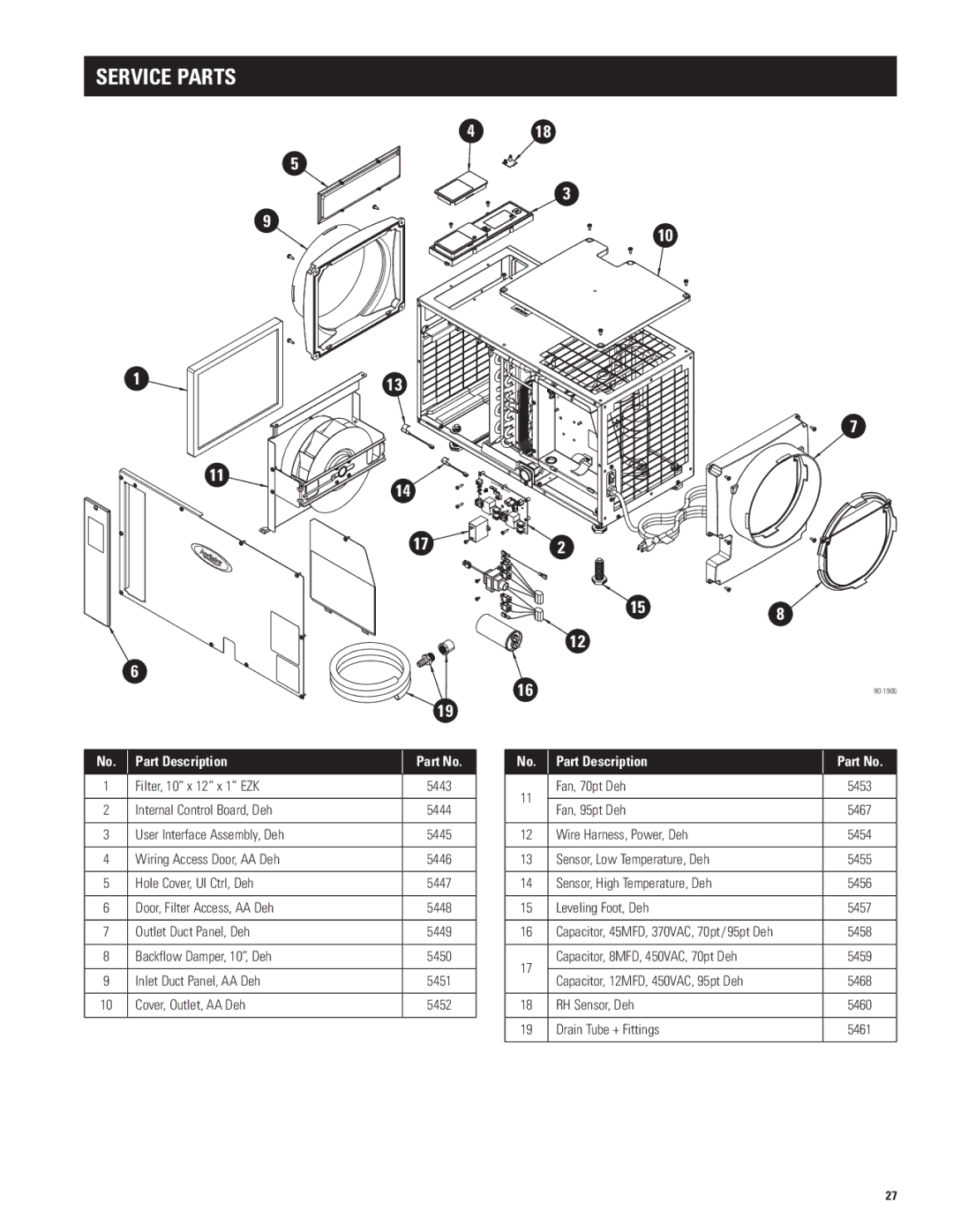 Aprilaire 1850w, 1830 installation instructions Service Parts 