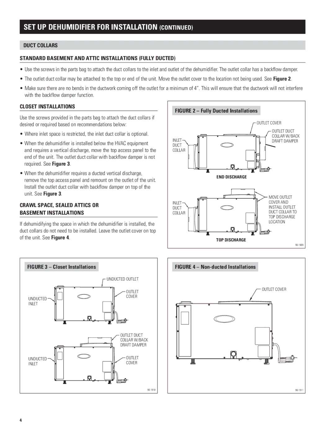 Aprilaire 1850w SET UP Dehumidifier for Installation, Duct Collars, Standard basement and attic installations fully ducted 