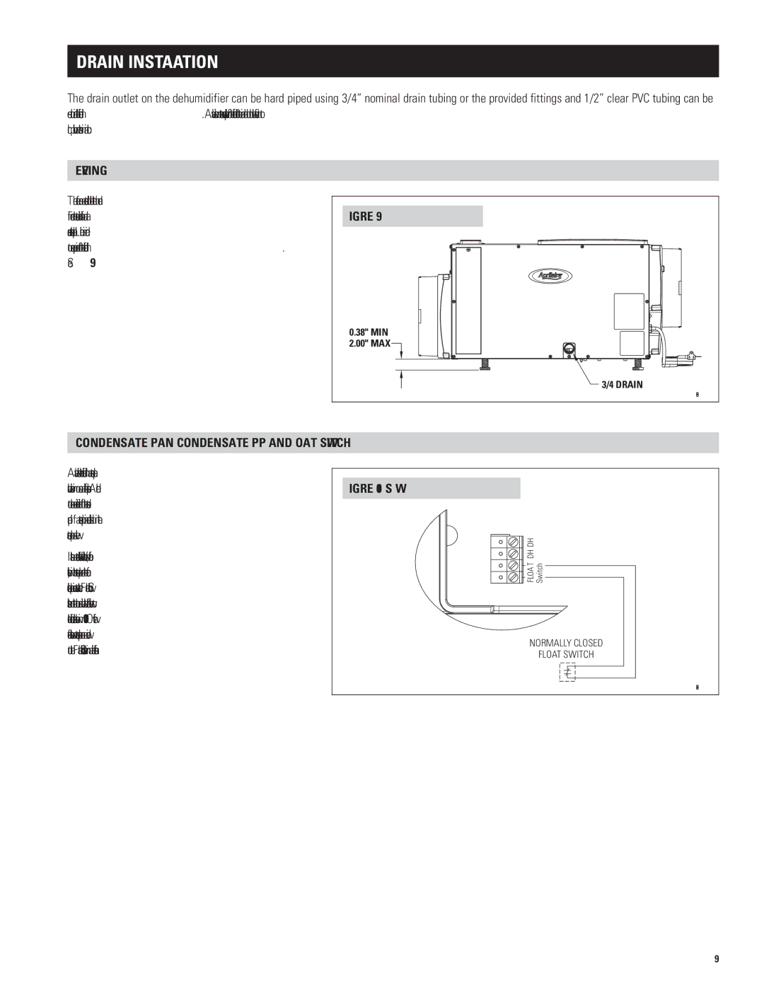 Aprilaire 1850w, 1830 Drain Installation, Leveling, Condensate PAN, Condensate Pump and Float Switch 