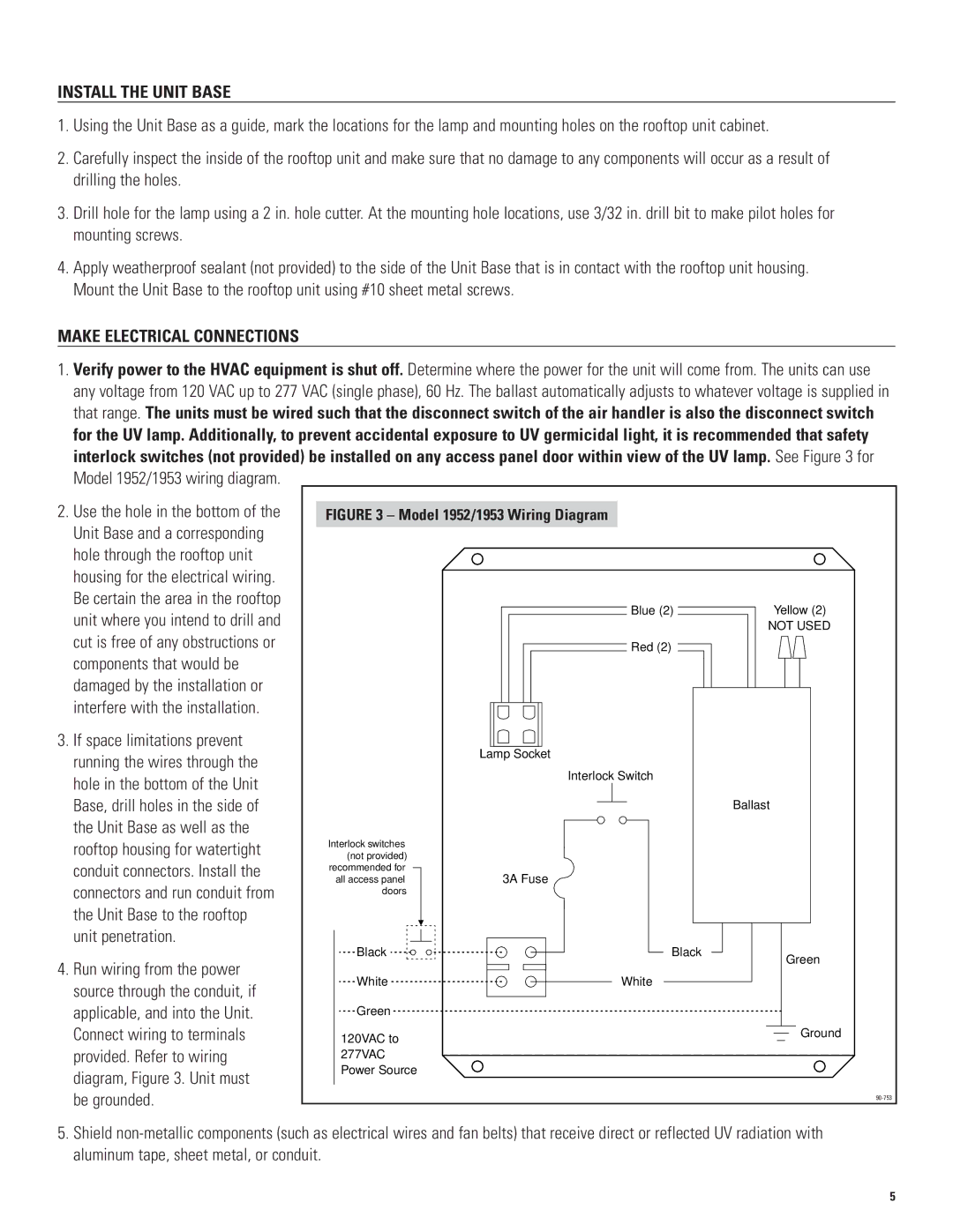 Aprilaire 1952, 1953 & 1972 service manual Install the Unit Base, Make Electrical Connections 