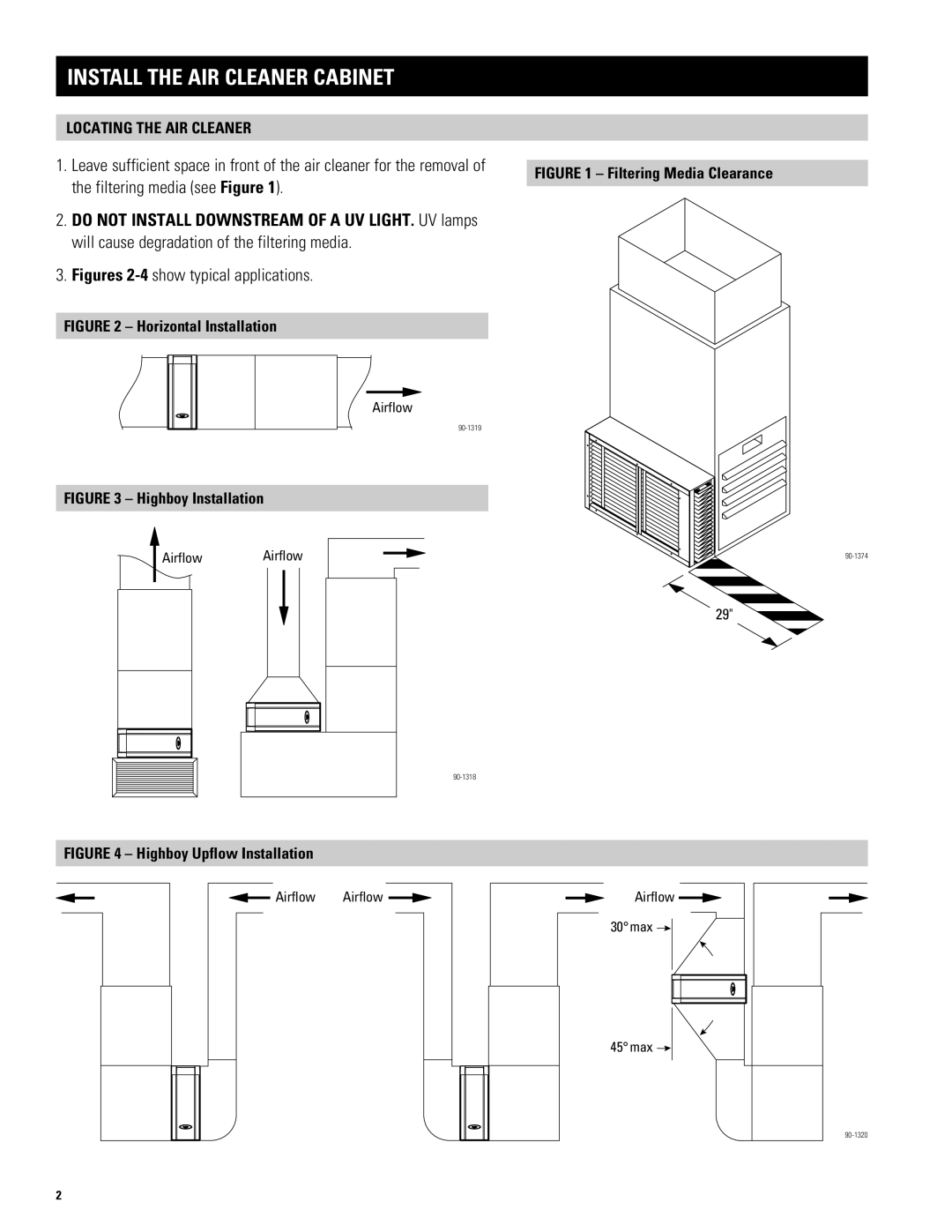 Aprilaire 3210, 3410, 3310 specifications Install the AIR Cleaner Cabinet, Figures 2-4show typical applications 