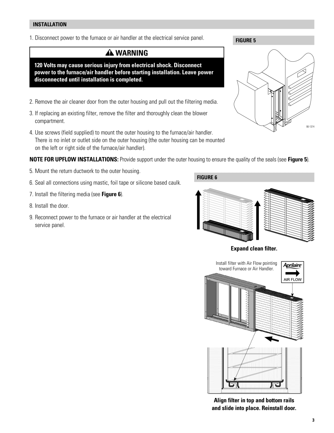 Aprilaire 3410, 3310, 3210 specifications Expand clean filter 