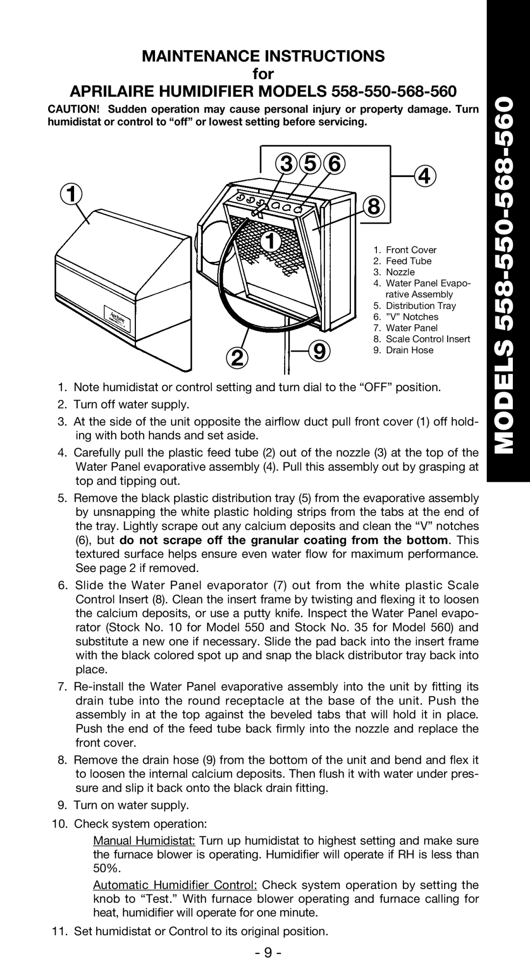 Aprilaire 360, 350, 760, 445, 440, 560, 220, 112, 768, 224 owner manual For, Aprilaire Humidifier Models 