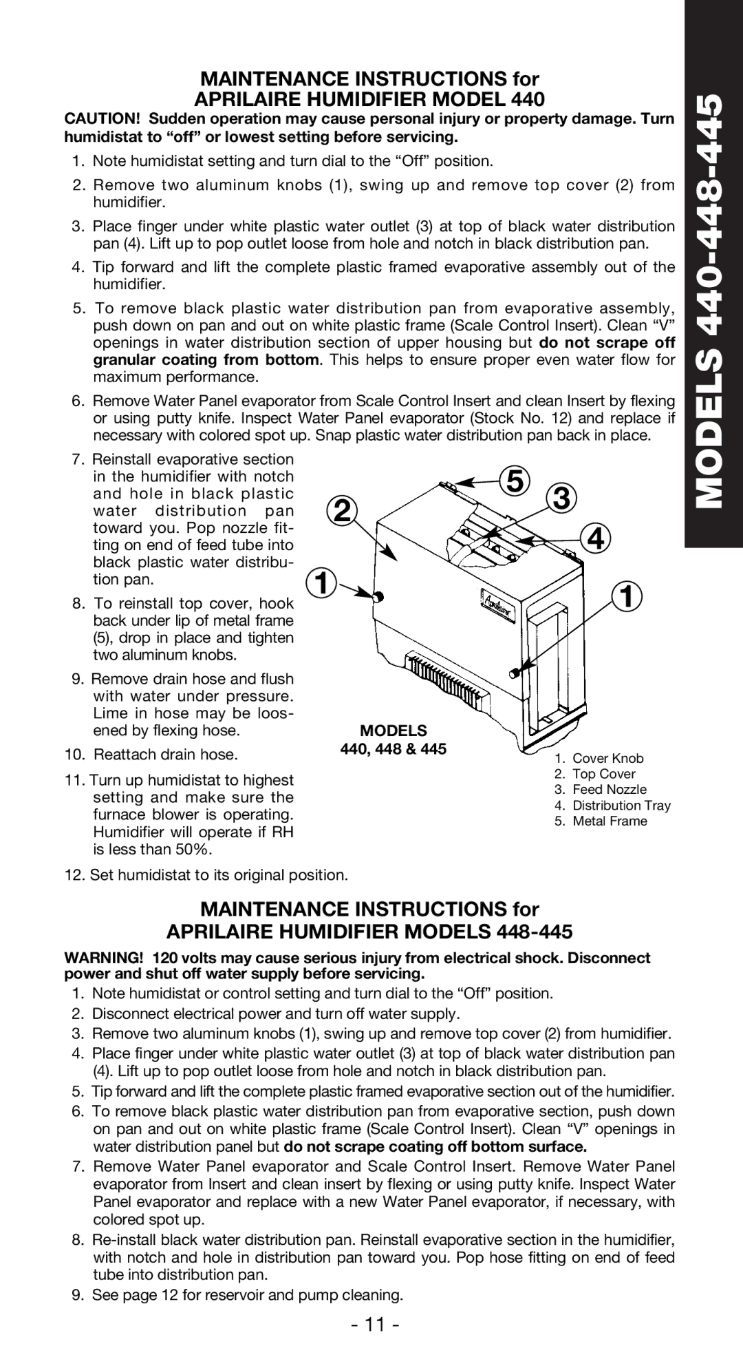 Aprilaire 445, 350, 360, 760, 440, 560, 220, 112, 768, 224 owner manual Aprilaire Humidifier Model 