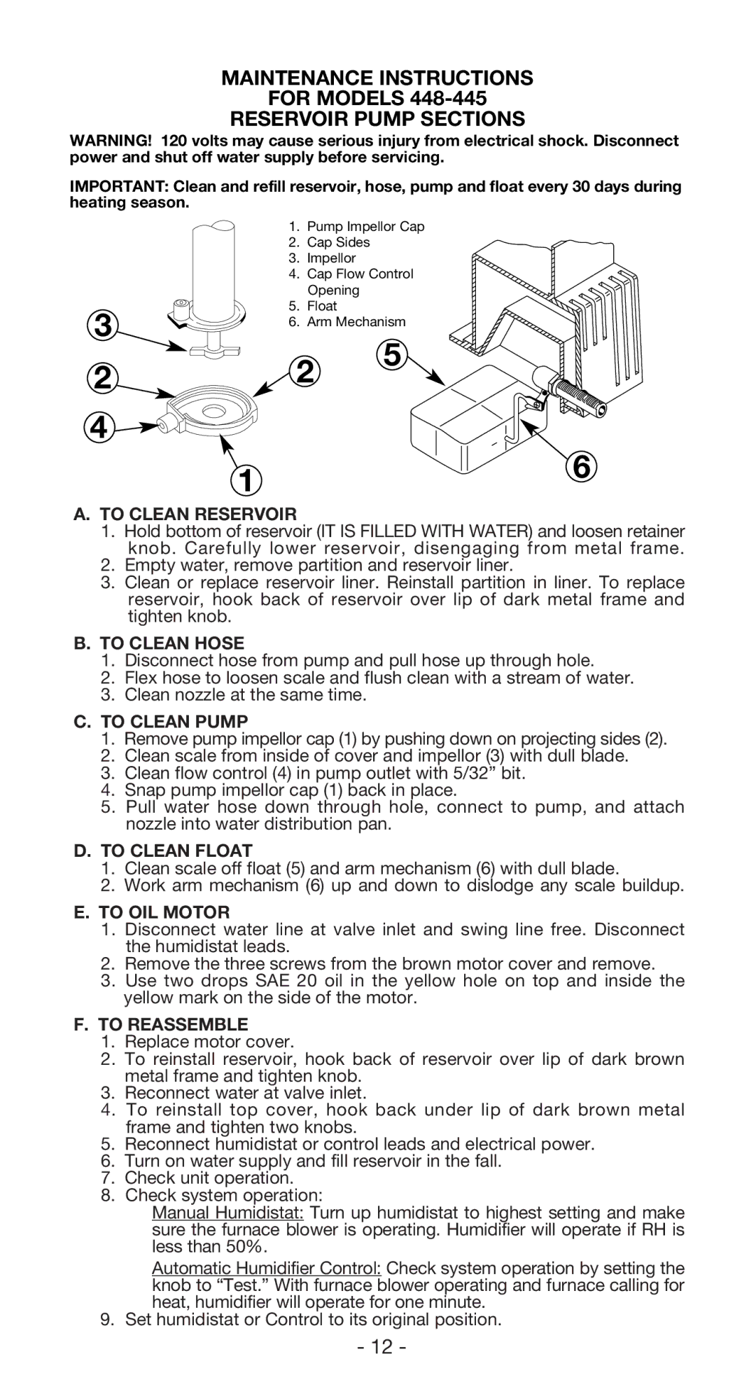 Aprilaire 440, 350, 360, 760, 445, 560, 220, 112, 768, 224 owner manual Maintenance Instructions 