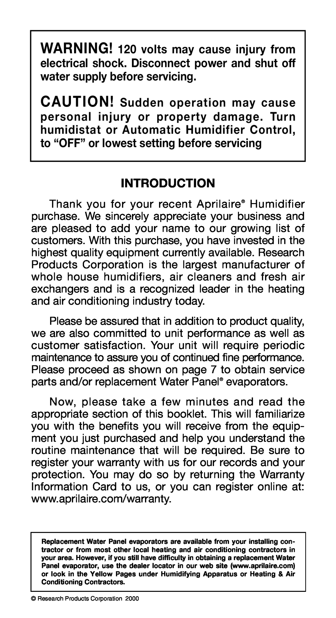 Aprilaire 760, 350, 360, 445, 440, 560, 220, 112, 768, 224 owner manual Introduction 