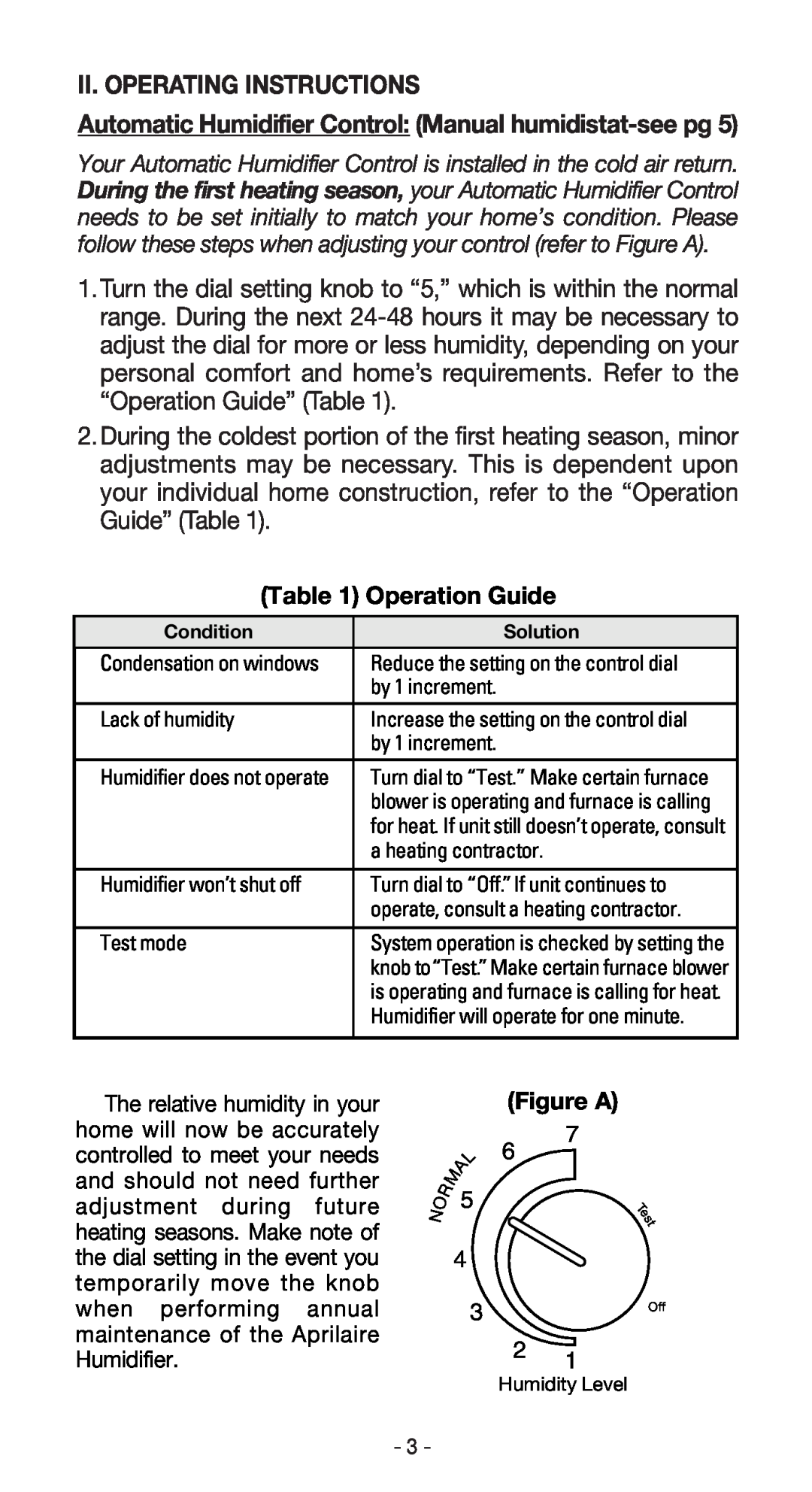 Aprilaire 560, 350, 360, 760, 445, 440, 220, 112, 768, 224 owner manual Ii. Operating Instructions, Operation Guide, Figure A 