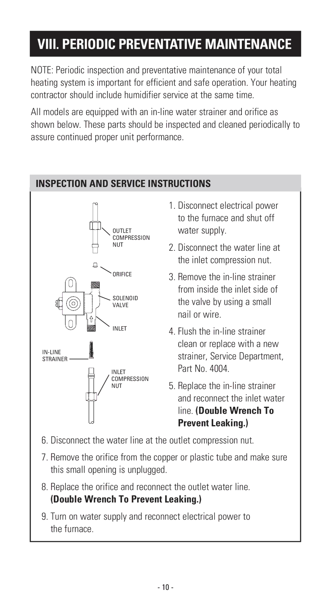 Aprilaire 400 owner manual VIII. Periodic Preventative Maintenance 