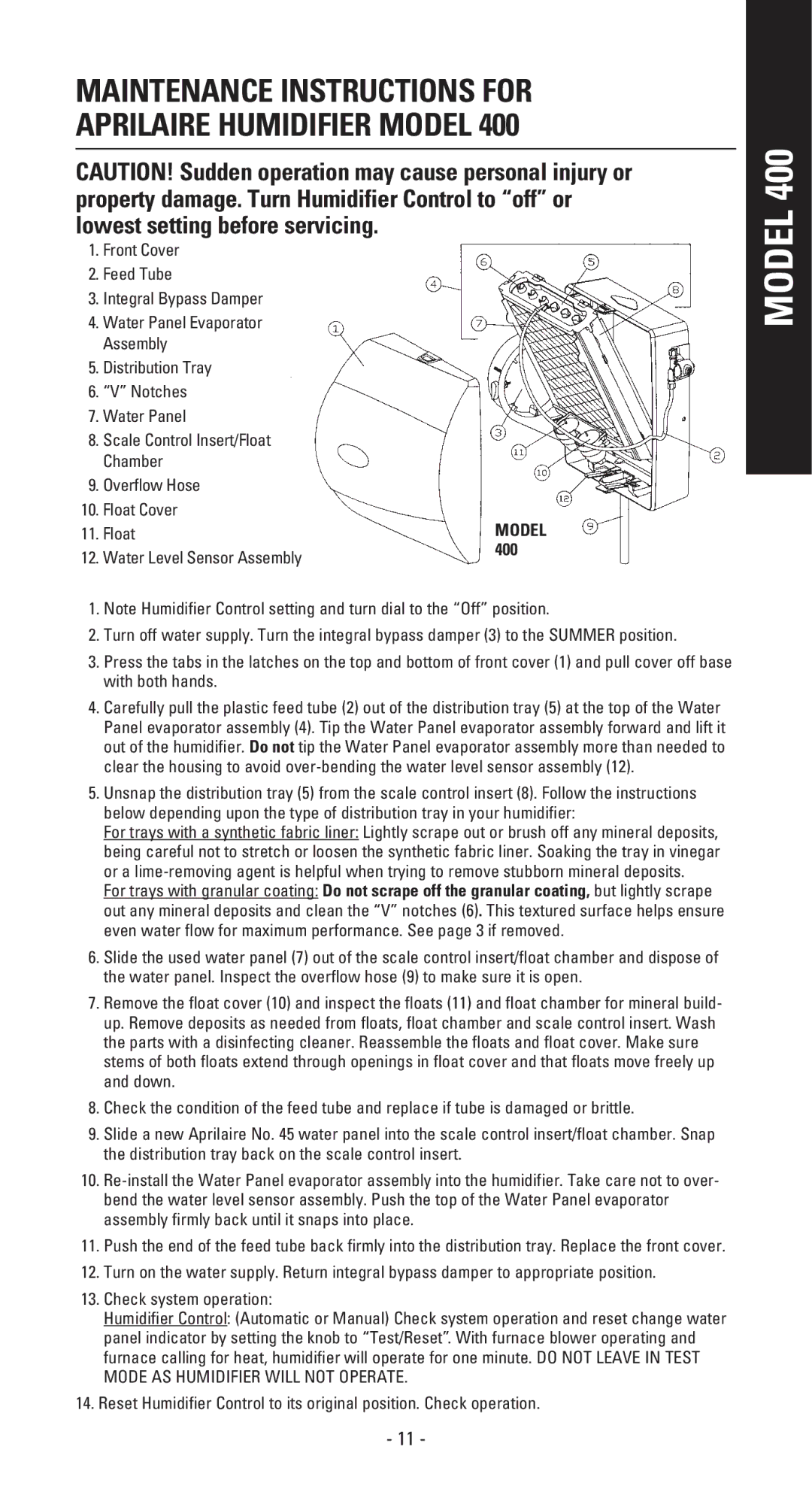 Aprilaire 400 owner manual Model 