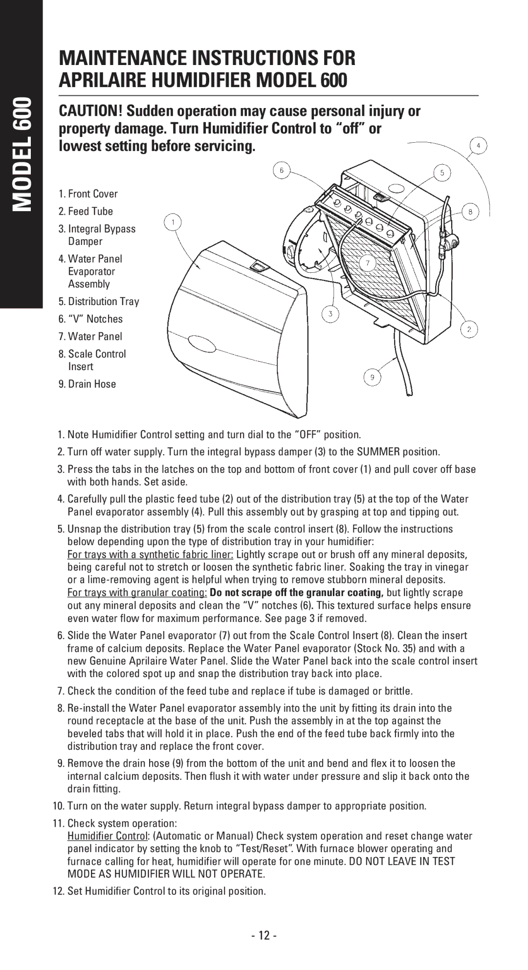 Aprilaire 400 owner manual Front Cover Feed Tube 