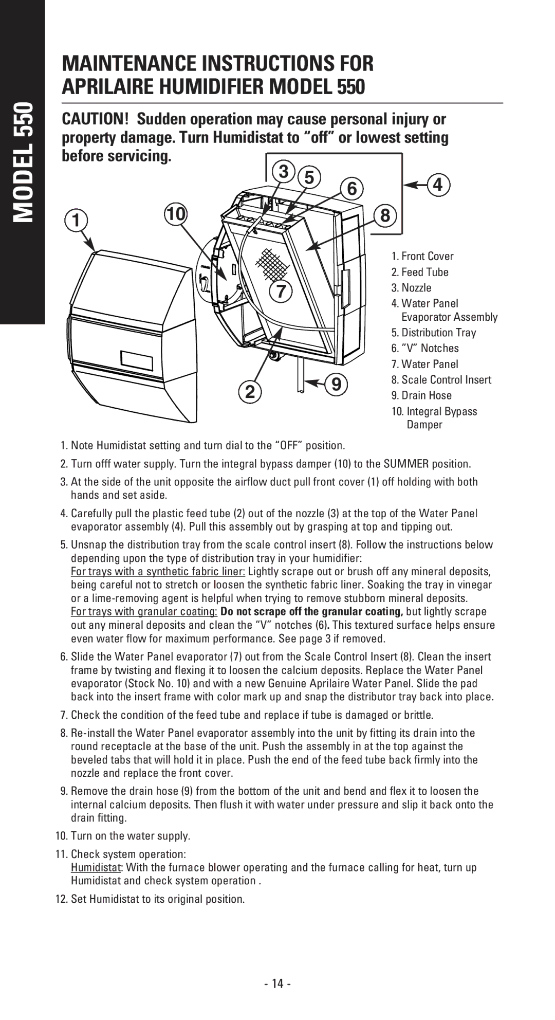 Aprilaire 400 owner manual Maintenance Instructions for Aprilaire Humidifier Model 