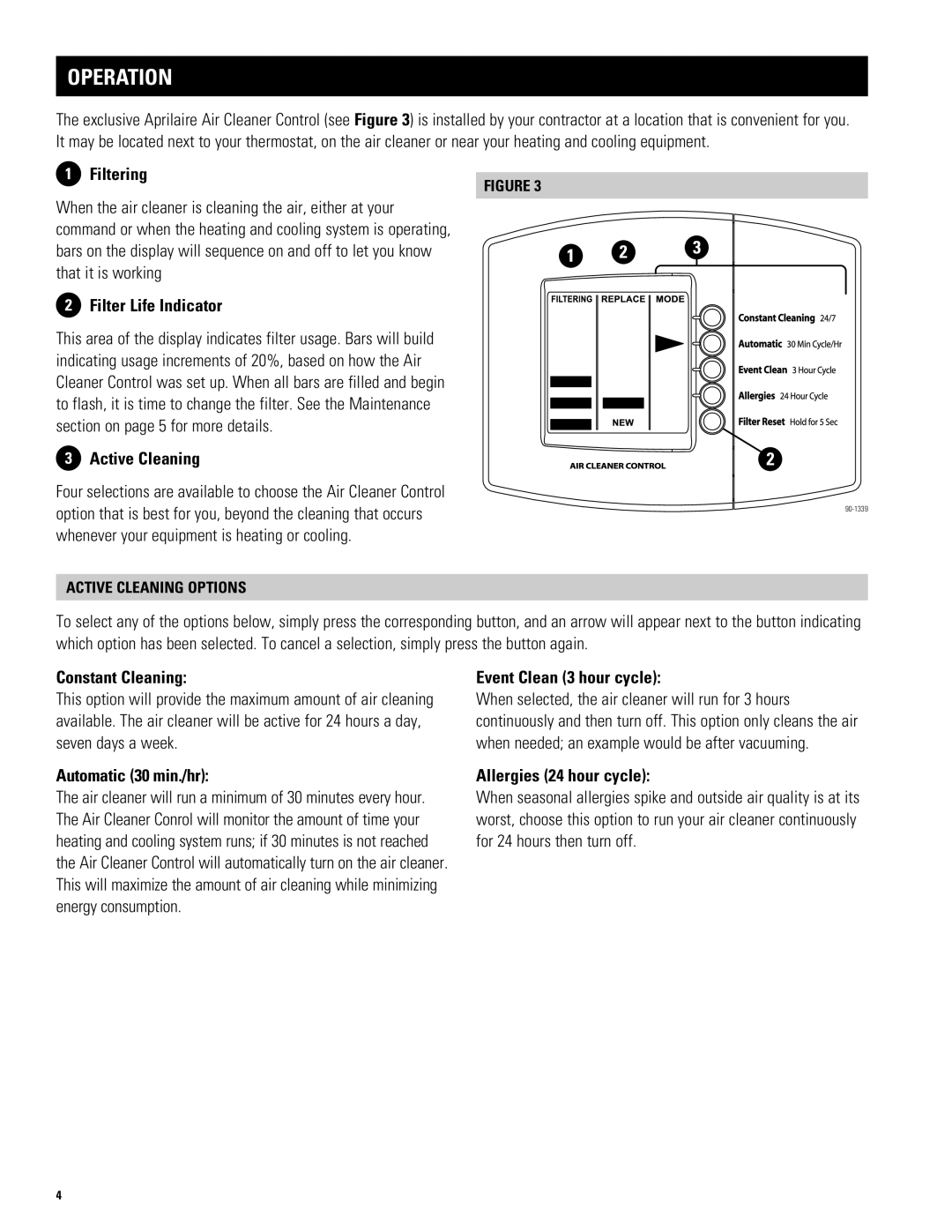 Aprilaire 4300 owner manual Operation 