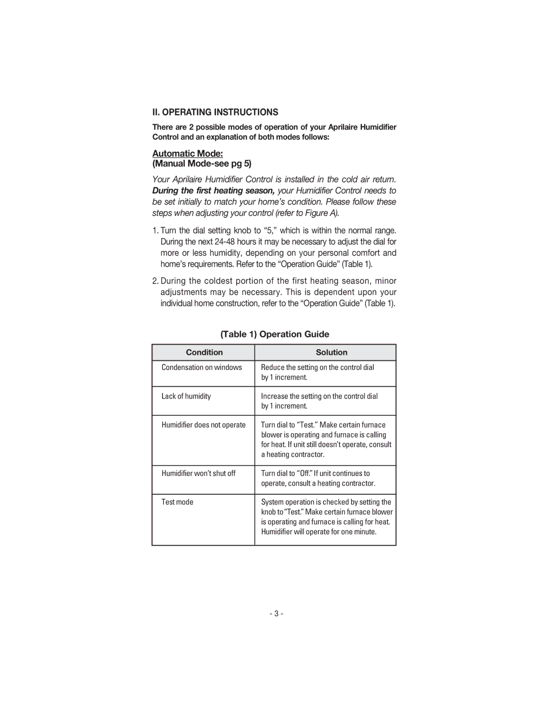 Aprilaire 448 owner manual Automatic Mode Manual Mode-see pg, Operation Guide 