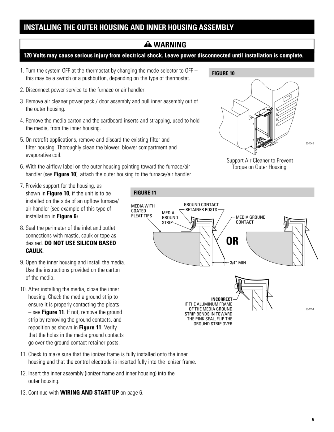 Aprilaire 5000 installation instructions Installing the outer housing and inner housing assembly 