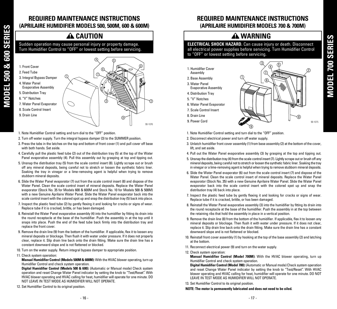 Aprilaire 500M, 600M owner manual Model 