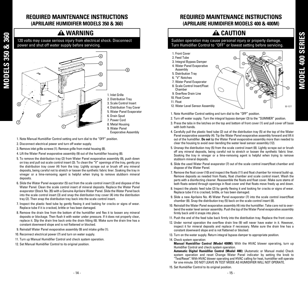 Aprilaire 600M, 500M owner manual Series 