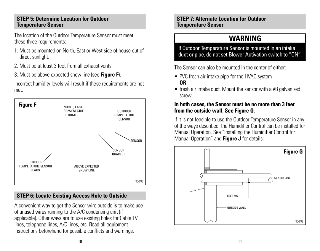 Aprilaire 60 & 62 Determine Location for Outdoor Temperature Sensor, Locate Existing Access Hole to Outside 