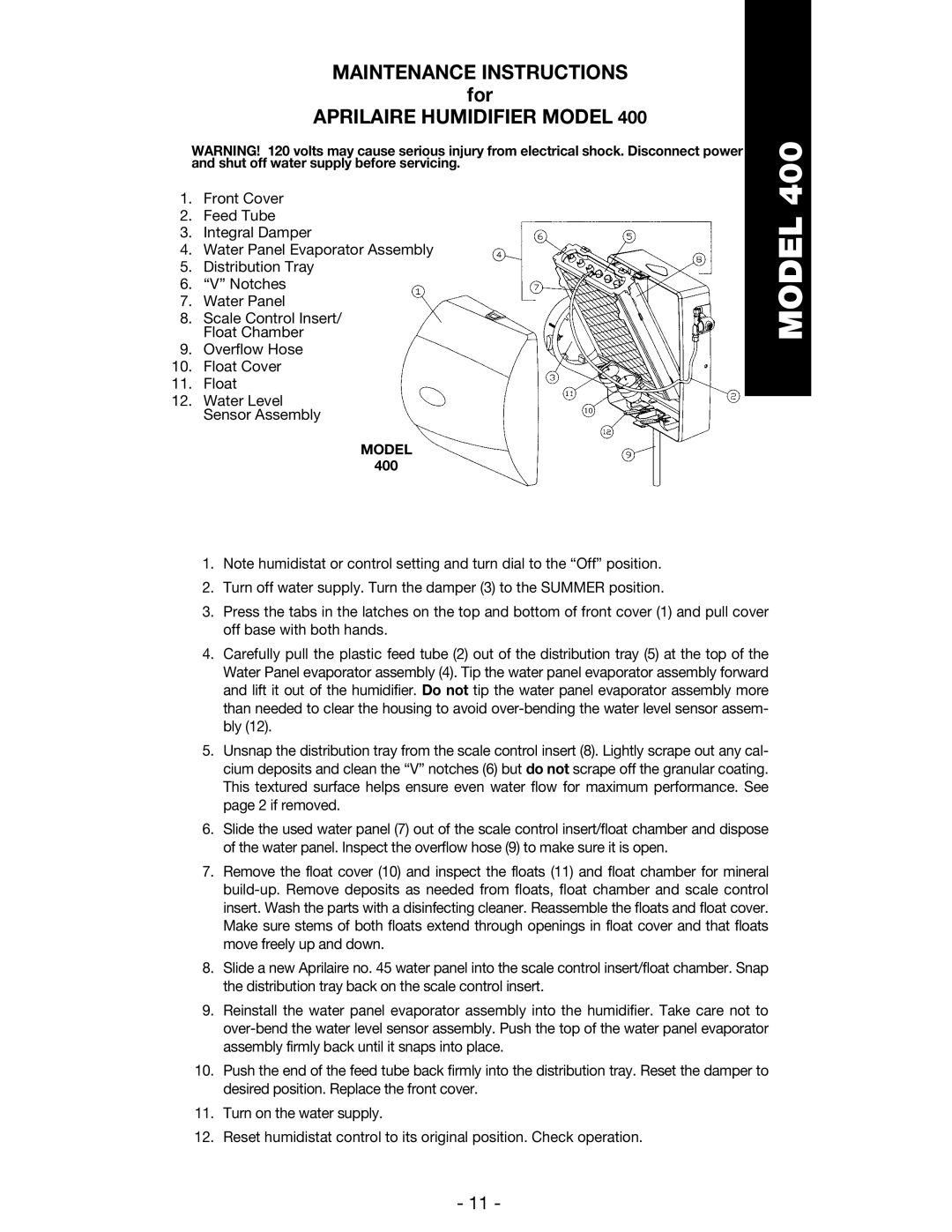 Aprilaire 600 &700 owner manual For, Aprilaire Humidifier Model 