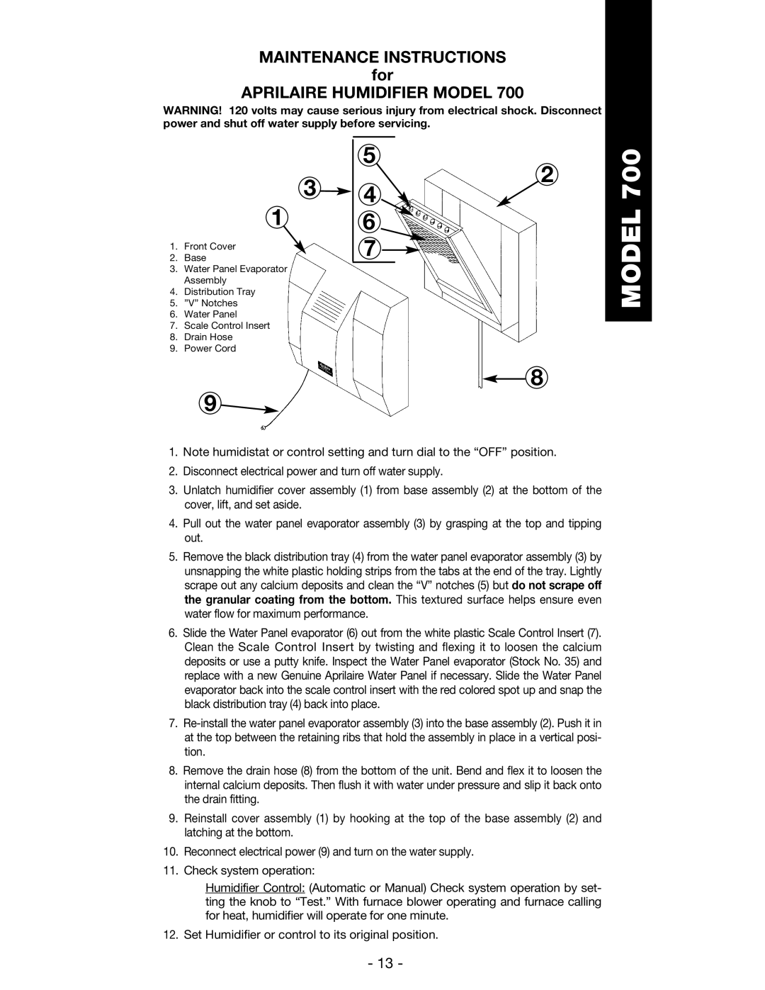 Aprilaire 600 &700 owner manual Model 