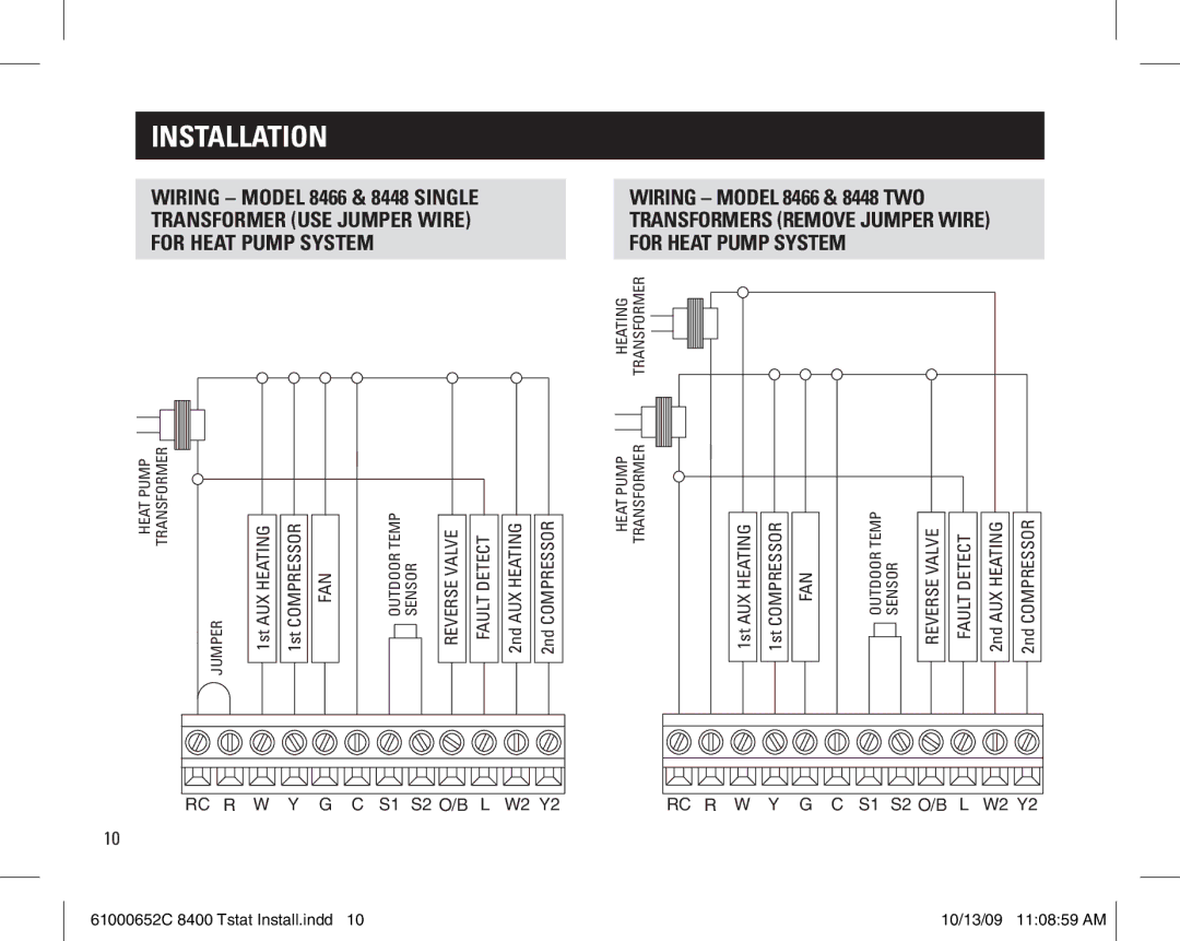 Aprilaire 61000652C 8400 Tstat installation instructions RC R W Y G C S1 S2 O/B L W2 Y2 