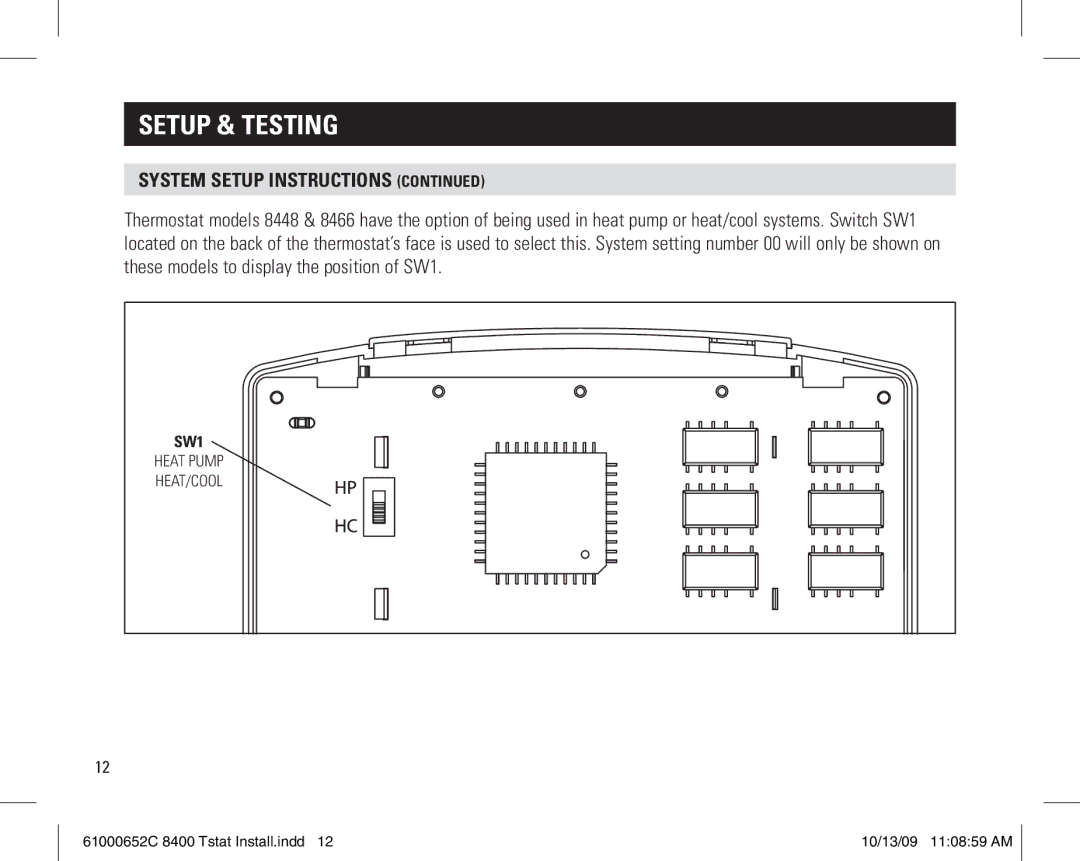 Aprilaire 61000652C 8400 Tstat installation instructions SW1 