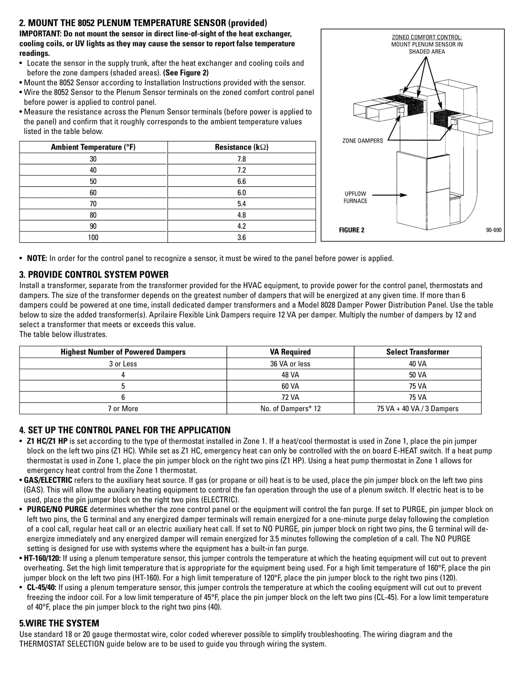 Aprilaire 6303 Provide Control System Power, SET UP the Control Panel for the Application, Wire the System 