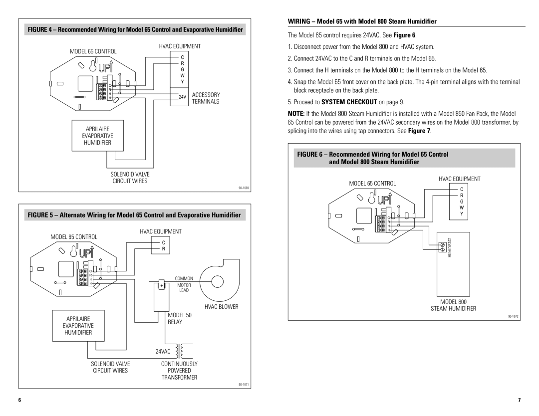 Aprilaire installation instructions Wiring Model 65 with Model 800 Steam Humidifier 